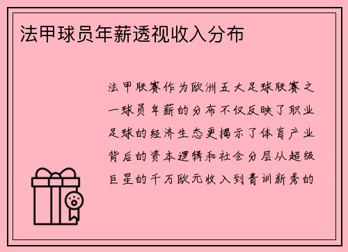 法甲球员年薪透视收入分布