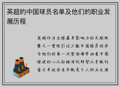英超的中国球员名单及他们的职业发展历程